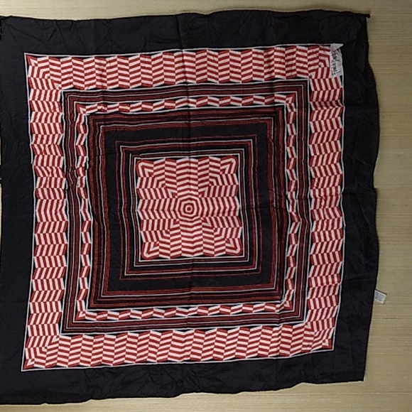 Francois Boucher Paris Black, Red & White 100% Acetate Hand Printed Scarf - Picture 1 of 8